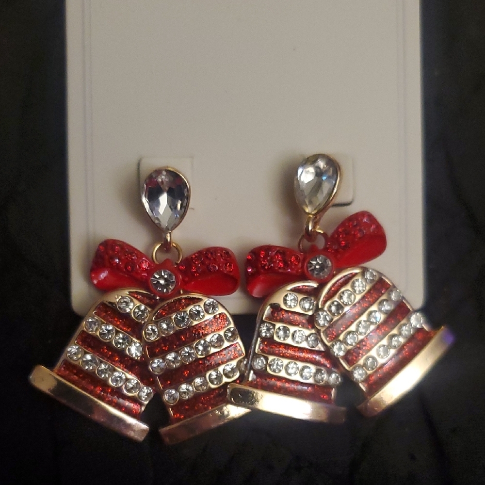 Festive Red and Gold Bell Earrings